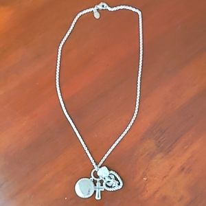 Stainless steel charm necklace with 4 charms, including The Lord's Prayer
